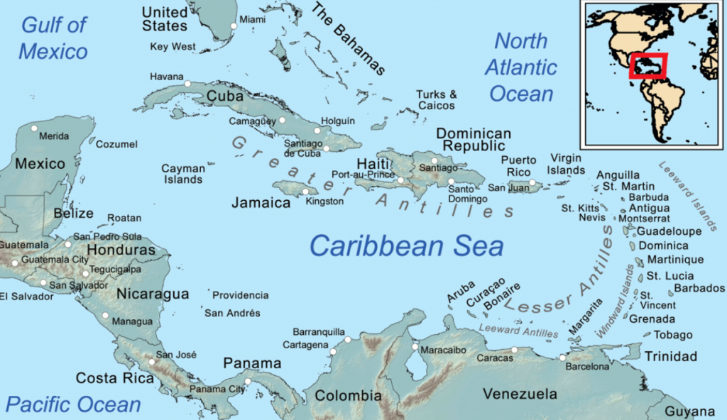 What countires assemble up the Caribbean?